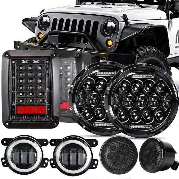 Combo 7" LED Headlight Tail Light Fog Turn Light Kit For Jeep Wrangler JK 07-18