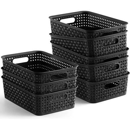 NETANY Plastic Storage Baskets - 8 Pack, Gray, Durable, Easy to Use, Flexible, Multi-Purpose, Ideal for Closets, Cabinets, Shelves, Countertops
