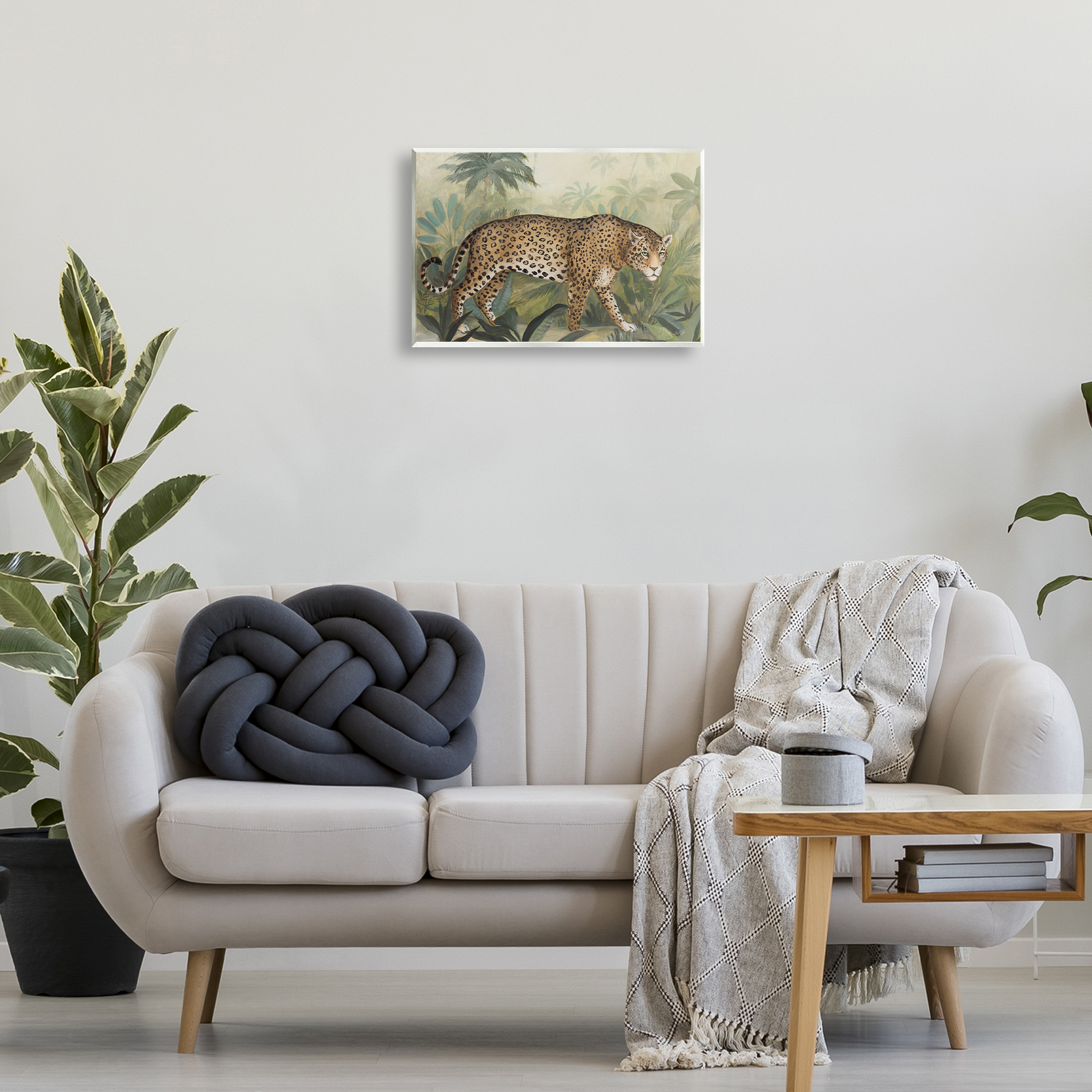 Stupell Industries Prowling Leopard in Forest Landscape Painting Unframed Art Print Wall Art, 19 x 13