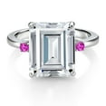 thumbnail image 2 of Gem Stone King 925 Sterling Silver Pink Sapphire Ring Set with Emerald Cut Moissanite (7.48 Cttw) (Size 5), 2 of 3