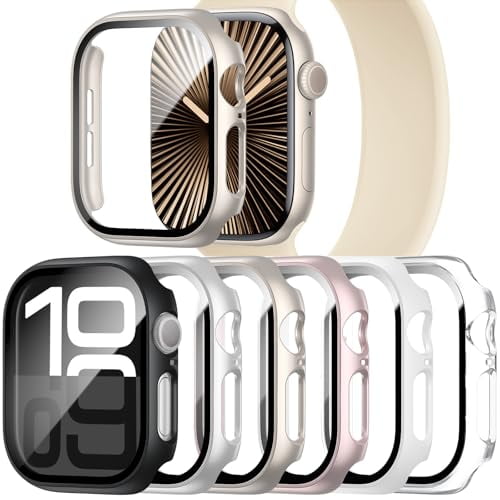 6‑Pack Protective Case with Screen Protector Compatible with Apple Watch Series 11/Series 10 46mm, Hard PC Shock‑Resistant Bumper Cover for iWatch 46mm