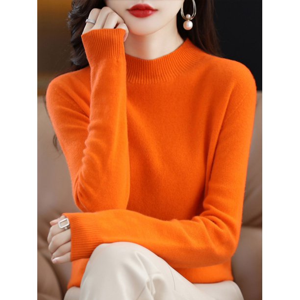 Suéter de primera línea similar a la piel para mujer, suéter de cuello alto medio de otoño e invierno, jersey de cachemira de punto suelto en la parte inferior
