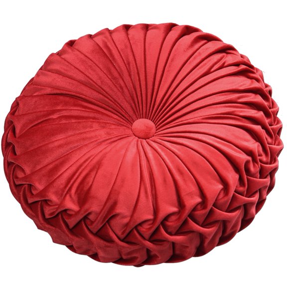 Round Throw Pillow Home Decoration Pleated Round Pillow Cushion for Couch Chair Bed Car 38 * 10CM Red