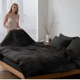 thumbnail image 6 of HIG 7‑Piece Bed in a Bag Comforter Set, Solid Light Black Vertical Channel Quilted, Soft Microfiber All‑Season Bedding with Sheets & Pillow Shams, Full Size, 6 of 8