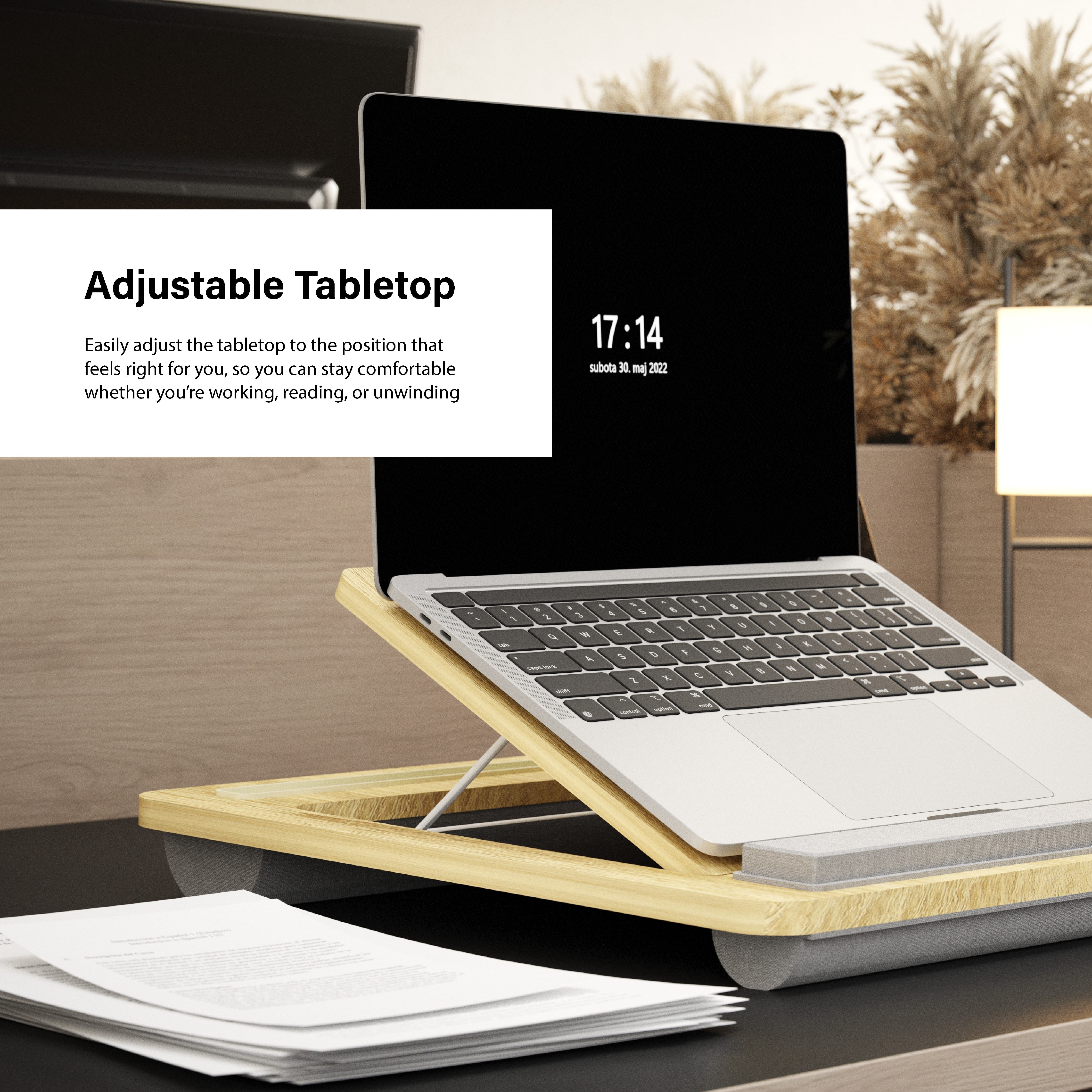 Incipio Portable Lap Desk Workstation with Cushion Base & Carry Handle, Built-in Mouse Pad, Tablet & Phone Holder Slots, Adjustable Laptop Stand for Bed, Couch & Office Use-Oak