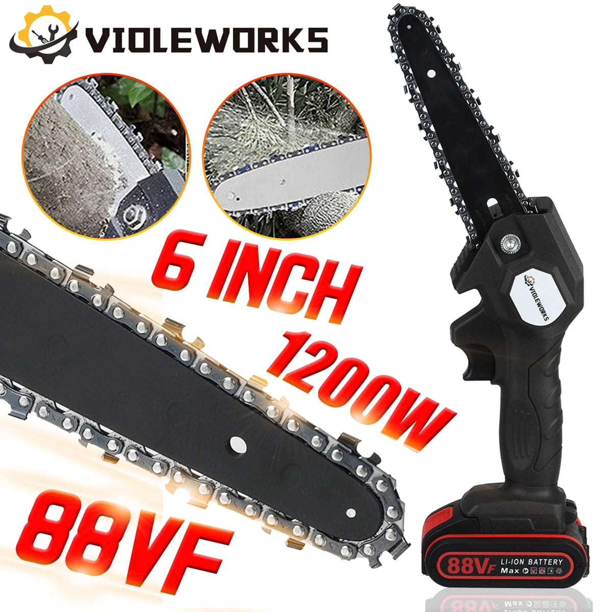 Details about   6'' Cordless Electric Chain Saw Mini One-hand Saw Woodworking /3 Specification 