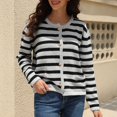 thumbnail image 2 of Cardigan Rayé pour Femmes, Manches Longues, Col Rond, Boutonné, 2 of 8