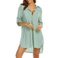thumbnail image 4 of Diufon Mini Dresses for Women Lapel Collar 3/4 Sleeve Shirts Summer Solid Color Plus Size Dress, 4 of 5