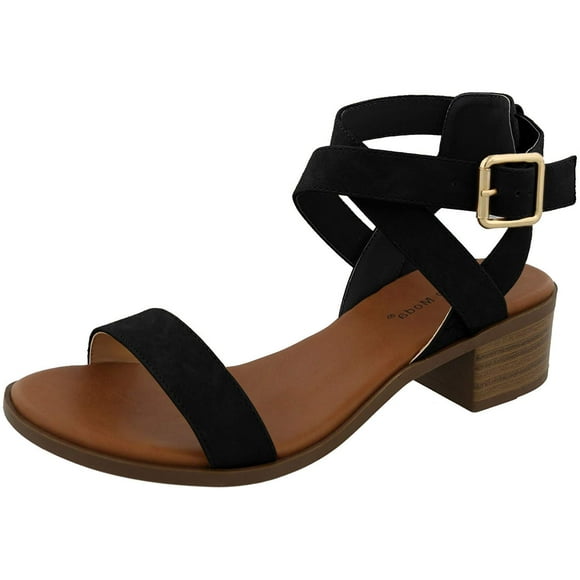 TOP Moda Women's Vision-75 Ankle Wrap Adjustable Buckle Stacked Chunky Heel Sandal,Black,5.5