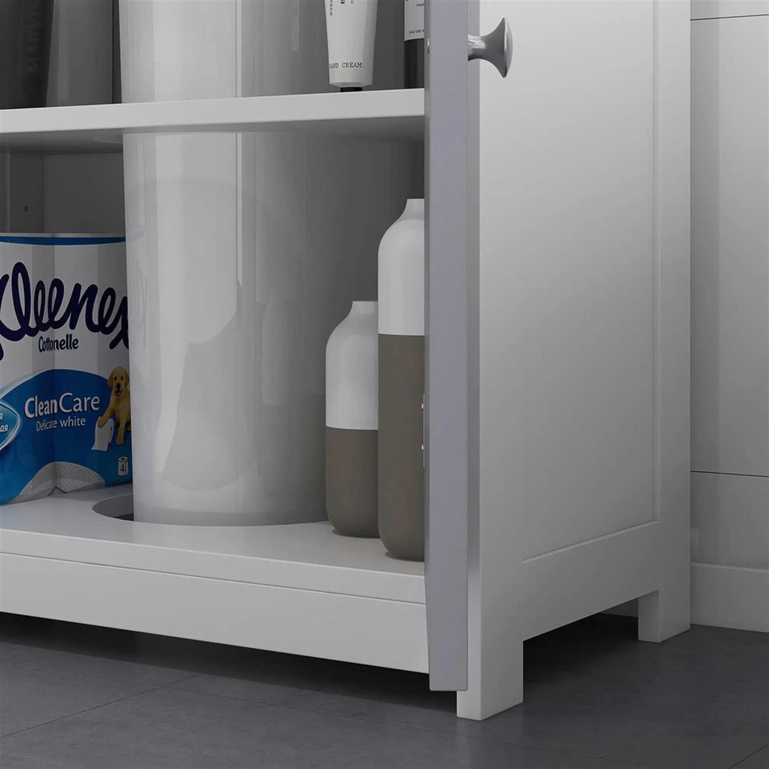 Demi Bonn 23" Bathroom Vanity with U-Shape Cut-Out and Adjustable Internal Shelf, Pedestal Sink 2-Door Cabinet, Under Sink Cabinet, White & Gray