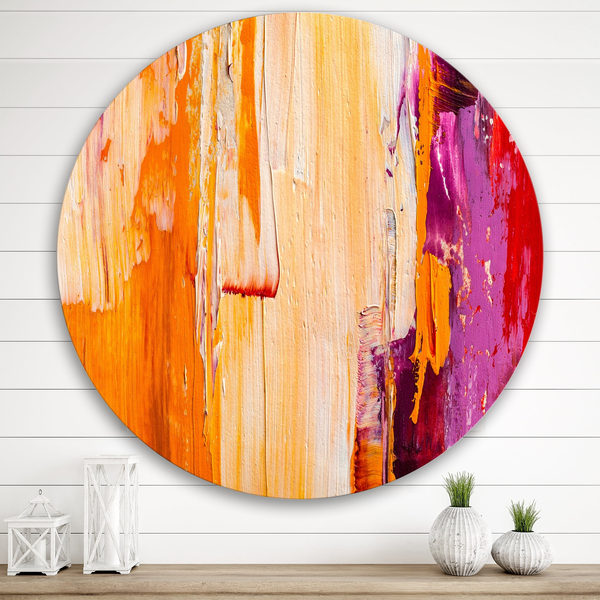 Designart 'Grunge Brown Abstract' Modern Circle Metal Wall Art 29x29 - Disc of 29