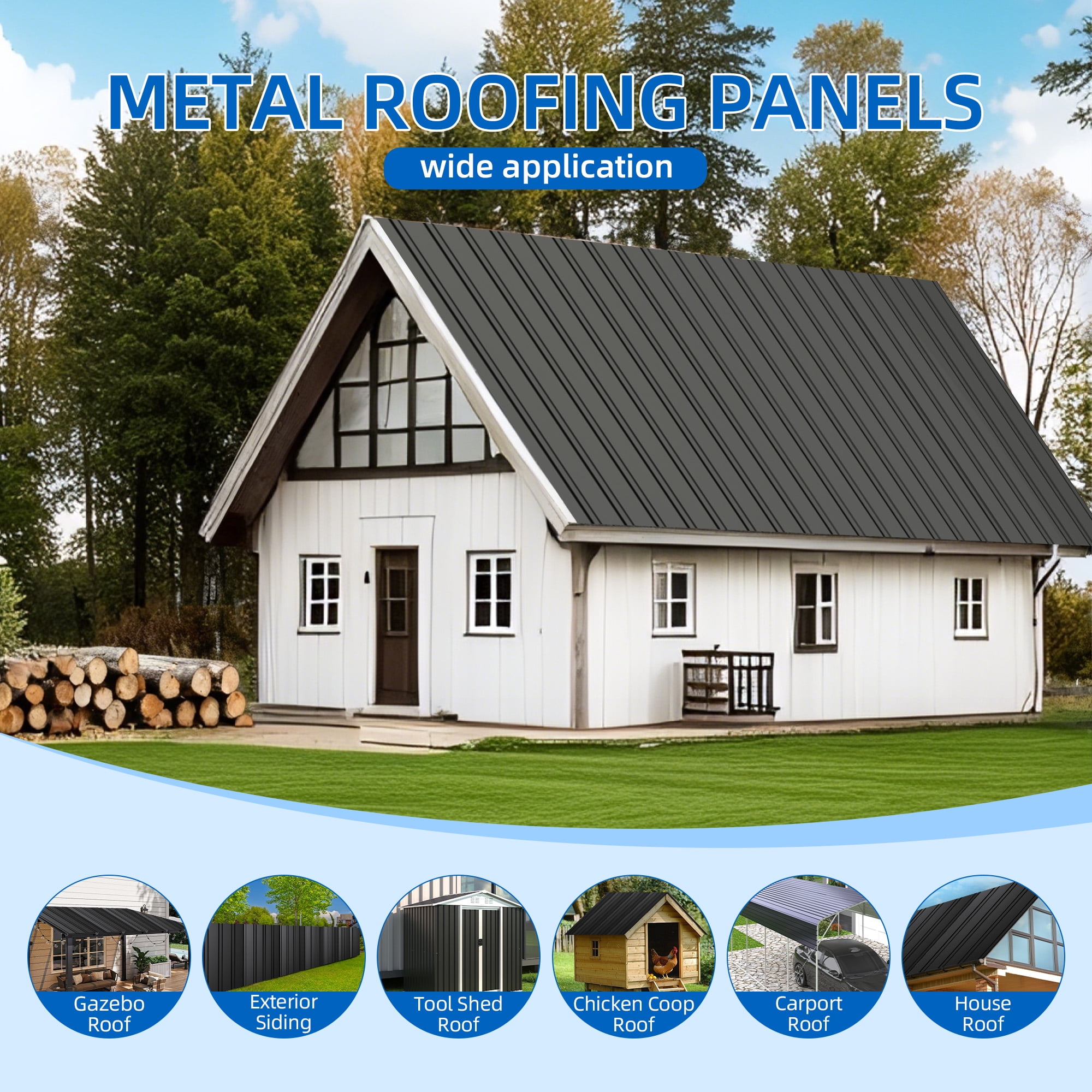 Miniyam 25 pcs 73" x 18" Metal Roof Panel for Carport, Gazebo Roof, Exterior Siding, Tool Shed Roof, Chicken Coop Roof, Carport Roof, House Roof