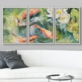 thumbnail image 3 of wall26 Framed Canvas Print Wall Art Watercolor Japanese Koi Fish &amp; Water Lily Animals Wildlife Illustrations Realism Rustic Colorful for Living Room, Bedroom, Office - 24"x36"x3 White, 3 of 5
