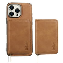 Wallet Case for iPhone 14 Pro Compatible with MagSafe for Men Women, Detachable Magnetic Flip Zipper Wallet with RFID Blocking Card Slots Shockproof Rugged Anti-fall Phone Case,Brown