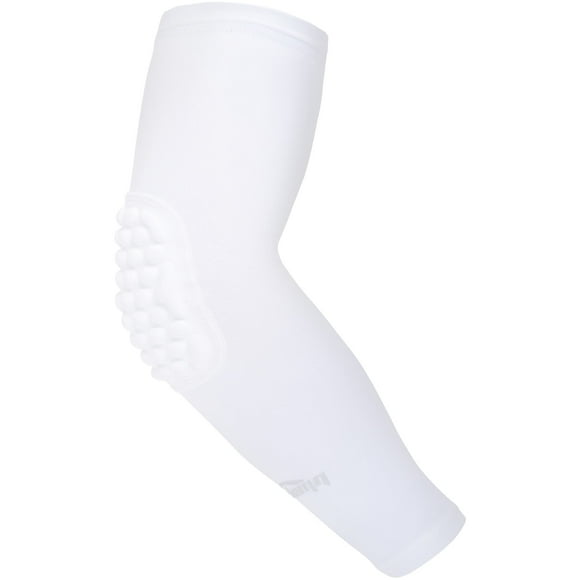COOLOMG Padded Arm Sleeve Basketball Volleyball Compression Arm Sleeve (1 Sleeve) Elbow Protection for Youth Boys Girls Adults White L