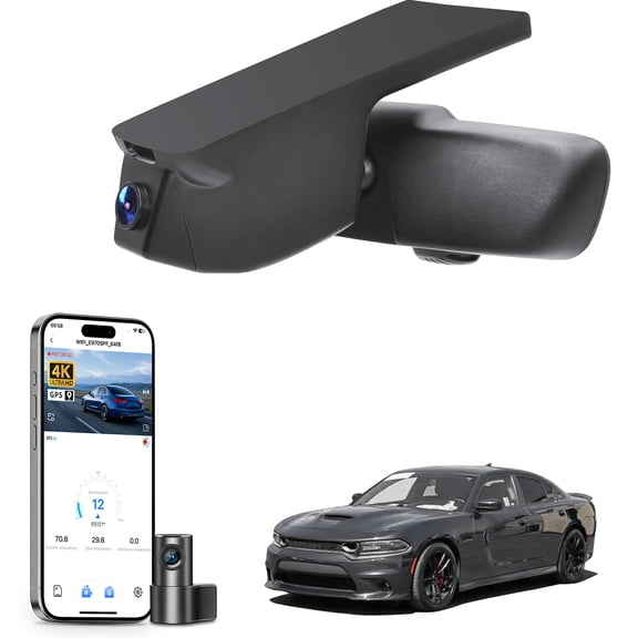 Mangoa Dash Cam 4K Front and Rear 1080p Starvis Sensor Fit for Dodge Charger 2015-2023(Model A),GT R/T SRT Hellcat Widebody SXT Scat Pack, Integrated OEM Look, WiFi & App, GPS, 128GB Card