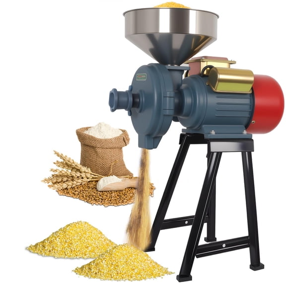 Electric Grain Mill Grinder 3000w 110v, Wet & Dry Dual Use Green Corn Mill, Thickness Adjustable Heavy Duty Flour Mill with Funnel, 220 lbs/h for Grain Corn Rice Milling