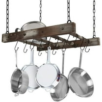 Hanging pot racks, pans, ceiling wall hangers, multi-purpose, rustic wood and metal cookware, kitchen storage organizers