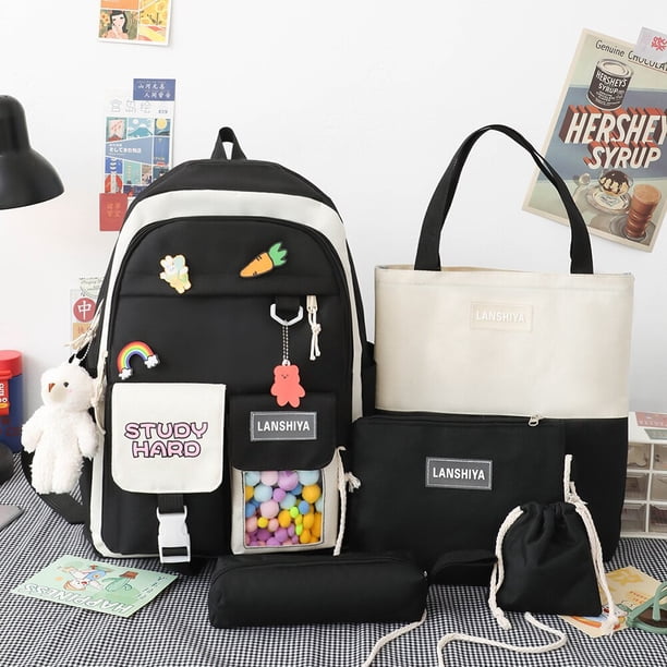 Conjunto de 5 piezas de mochila Kawaii para niñas, bolsa escolar para estudiantes, bolsas para libros, estuche para lápices, mochila de viaje para mujeres