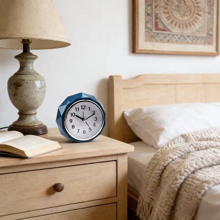 weibbin Silent Bedside Alarm Clock with Night Light Snooze Music, Battery Operated for Office Study Room, 4.5x4.4x2in Blue