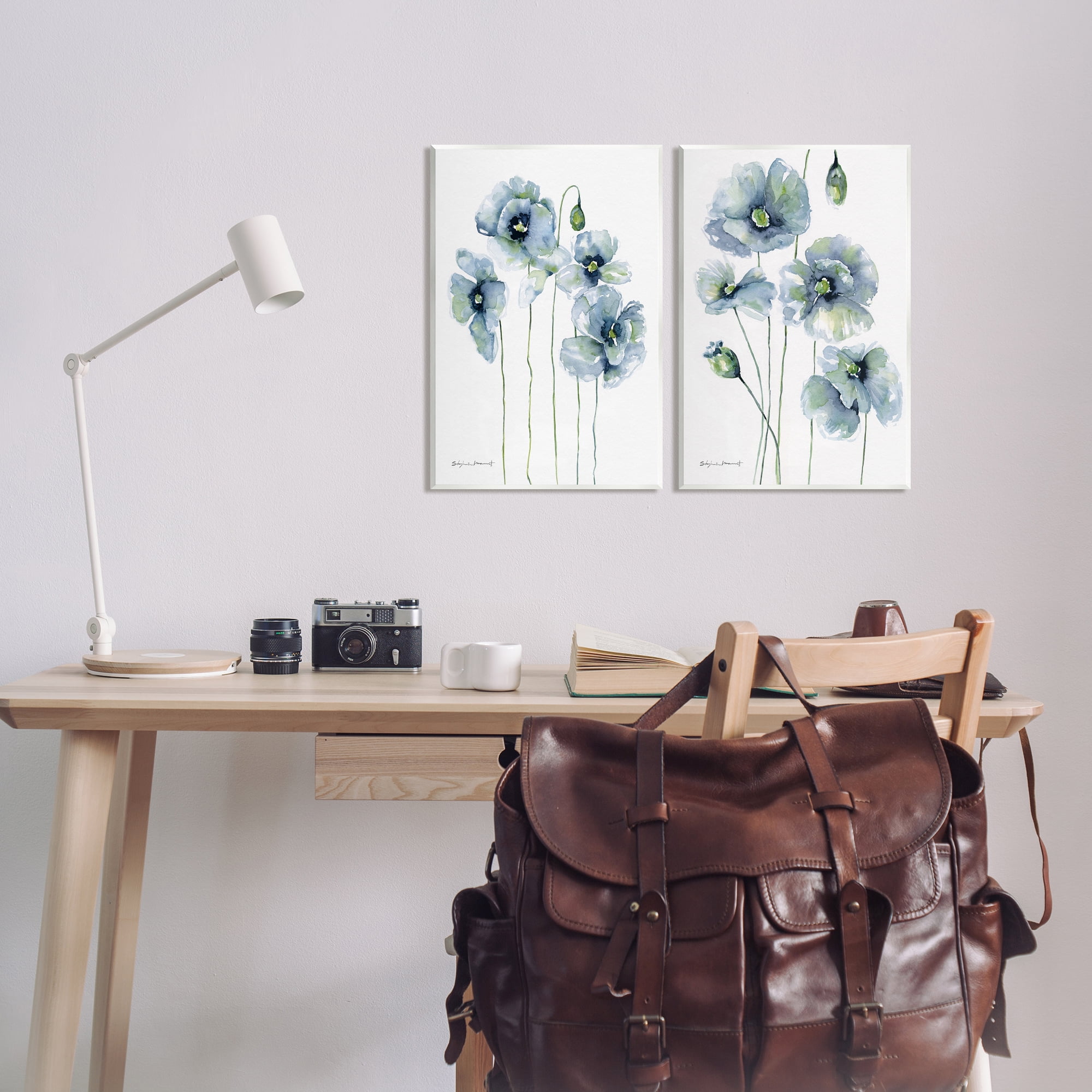 Stupell Blue Poppies Blooming Garden Flowers Botanical & Floral Painting Wall Plaque Unframed Art Print Wall Art, Set of 2