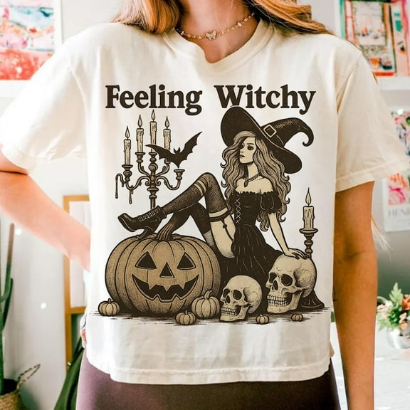Feeling Witchy Halloween Shirt – Vintage Witch Tee for Spooky Season, Fall Nights, and Autumn Magic
