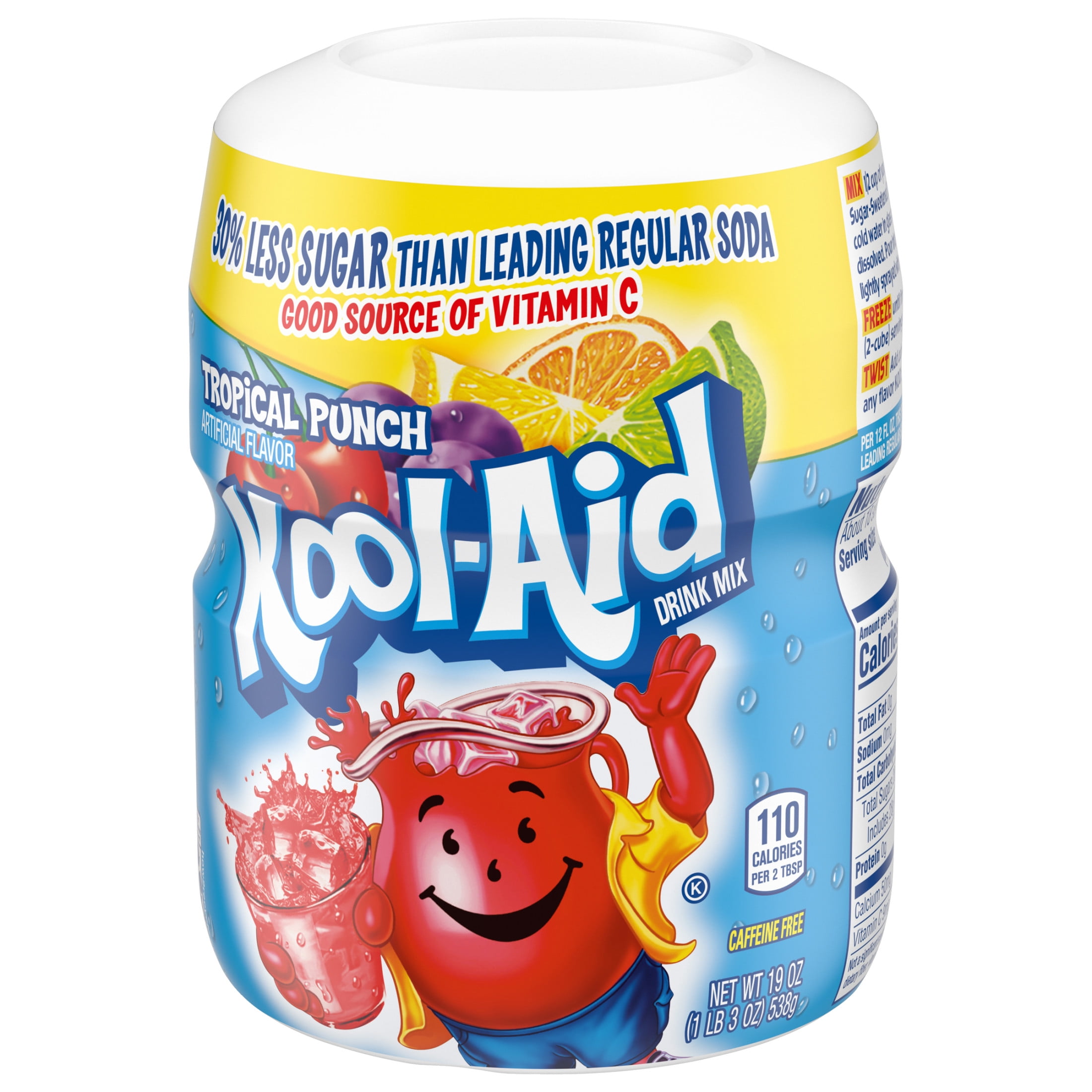 Kool-Aid Drink Mix, 1 Canister, for Flavorful Hydration and Shareable Refreshment, Tropical Punch, Good Source of Vitamin C, Caffeine Free, 19 oz