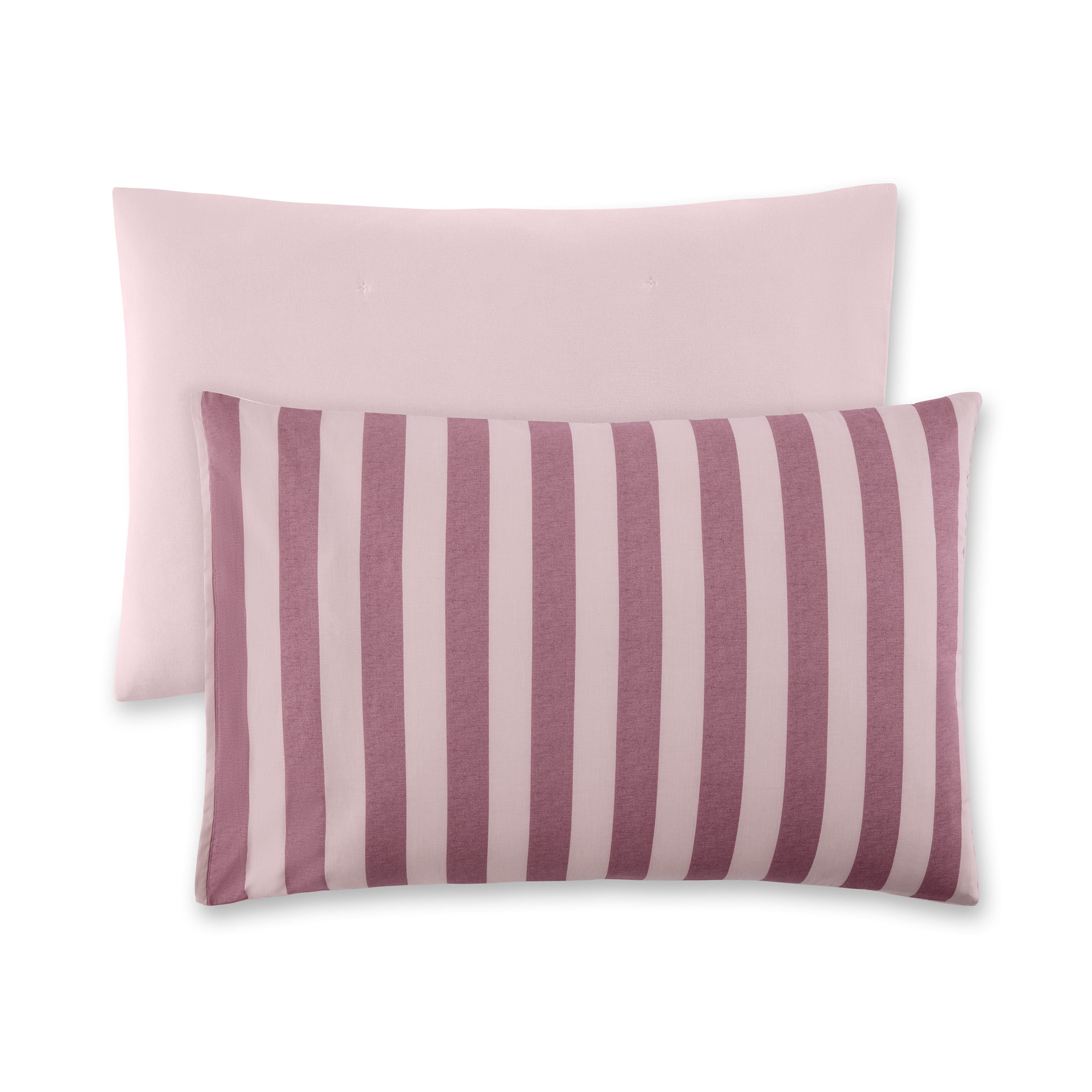 Beautiful Striped Rosé Pink Velvet Reversible Sham Set, Standard/Queen, 2-Piece by Drew Barrymore