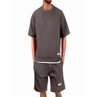 GATXVG Men Summer 2 Piece Outfits Pure Color Casual Crew Neck