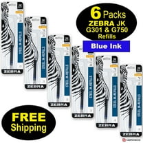 ZEBRA G301, G750 JK Refills 88122, Blue Gel Ink, 6 Packs, FREE Shipping