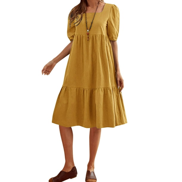 Vestido, Vestido suelto de mujer Cuello cuadrado Media manga Vestido de vacaciones de una línea Abanopi Grande