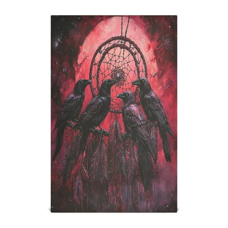 

WOBOGO Red Moon Crow Kitchen Towel 1 Piece Large Cotton Dishcloth Premium Absorbency Set with Hanging Loop