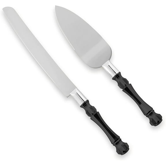 Homi Styles Wedding Cake Knife and Server Set | Black Plastic Handles & Premium 420 Stainless Steel Blades | Cake Cutting Set for Wedding Cake