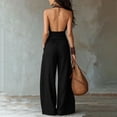 thumbnail image 7 of IUYRTFE Women's Sleeveless Halter Neck Tie Waist Wide Leg Jumpsuit with Pockets Casual Long One Piece Romper, 7 of 7