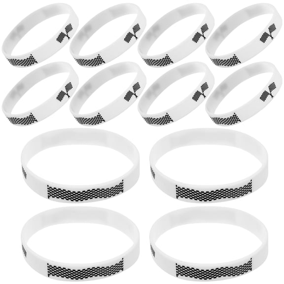 FELTECHELECTR Checkered Flag Wristbands Racing Theme Bracelet Silicone 12Pcs 8X0.5X0.1In