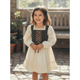 thumbnail image 4 of RUINIXCW Vintage Toddler Baby Girl Halloween Renaissance Dress Baby Ren Faire Costume Kids Baby Girl Spring Fall Clothes Front Tie Lace Trim Square Neck Long Sleeve Princess Party Dress, 4 of 9