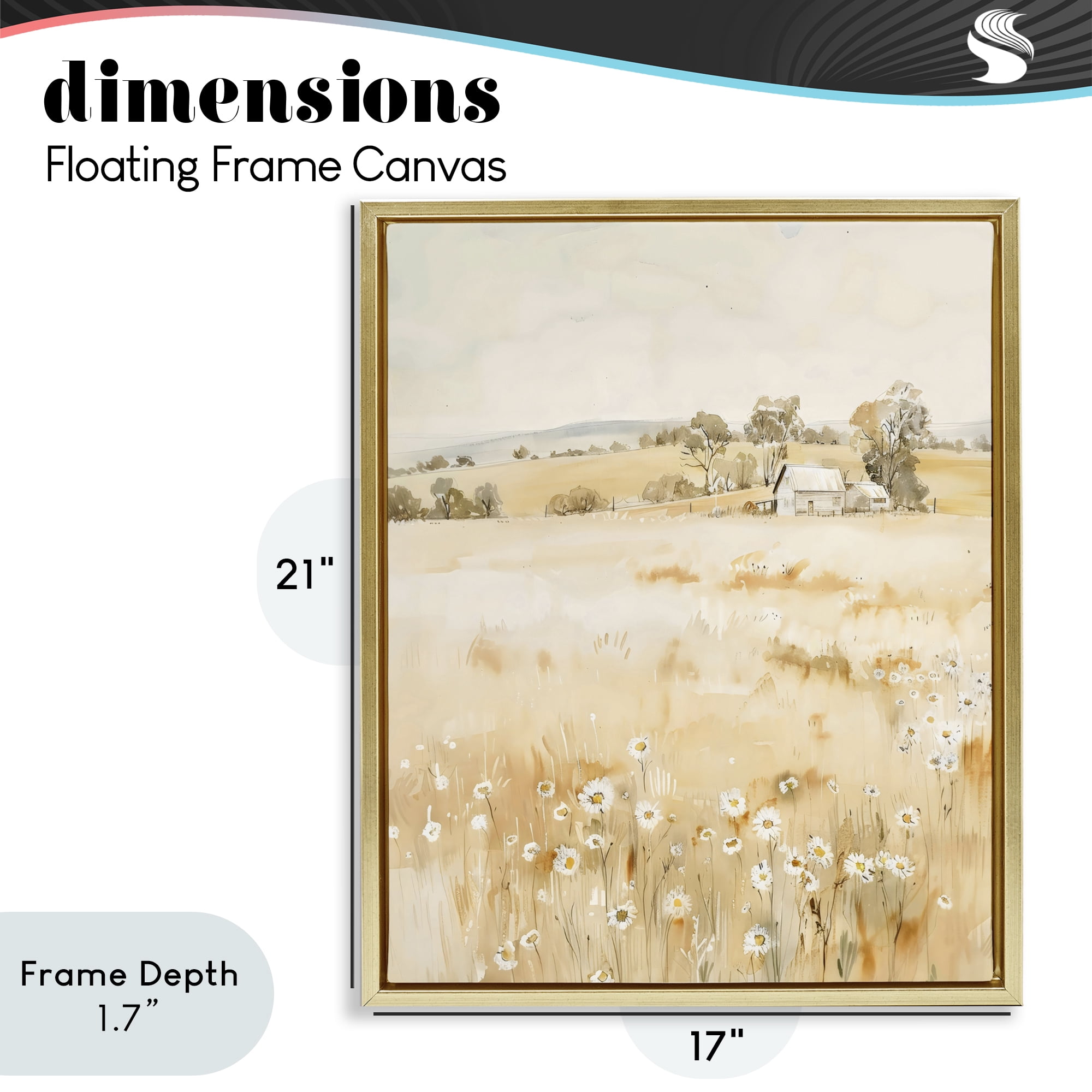 Stupell Industries Farm Country Meadow with Daisies Gold Framed Floater Canvas Wall Art, design by Creative Studio