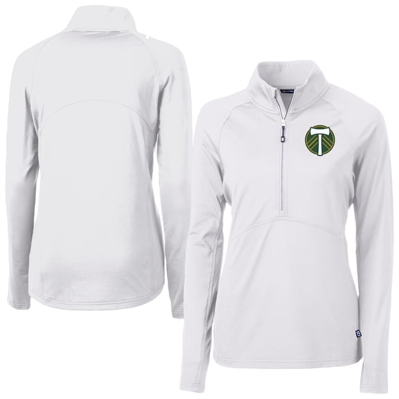 Women's Cutter & Buck  White Portland Timbers Adapt Eco Knit Stretch Recycled Half-Zip Top