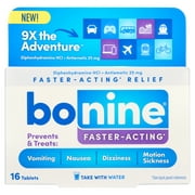 Bonine Faster Acting Nausea Dizziness Vomiting and Motion Sickness Relief Tablets, 16 Ct