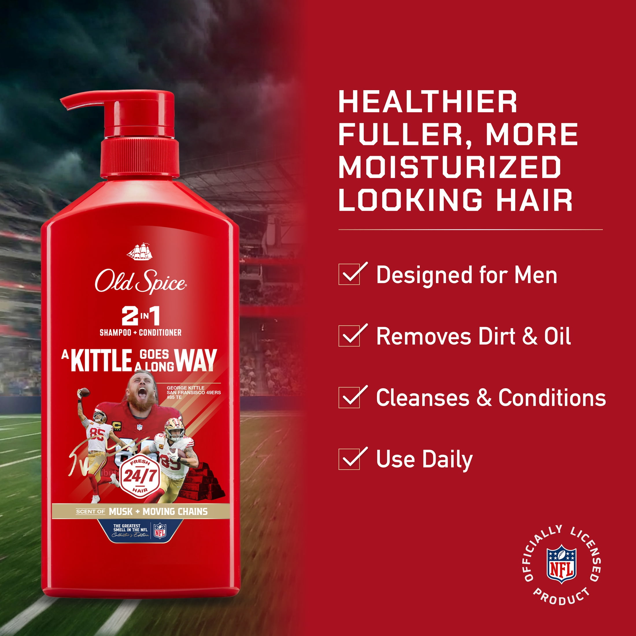 Old Spice 2 in 1 Mens Shampoo and Conditioner, A Kittle Goes A Long Way, NFL Collection, 21.9 fl oz
