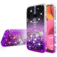 thumbnail image 2 of For Samsung Galaxy A11 Case Liquid Glitter Quicksand Phone Case Cover w/ Tempered Glass Screen Protector for Girls Women - Clear/Purple, 2 of 5