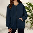 thumbnail image 3 of Pocket Long Sleeve Hooded Threaded Sweater Ladies Zipper Top, 3 of 4