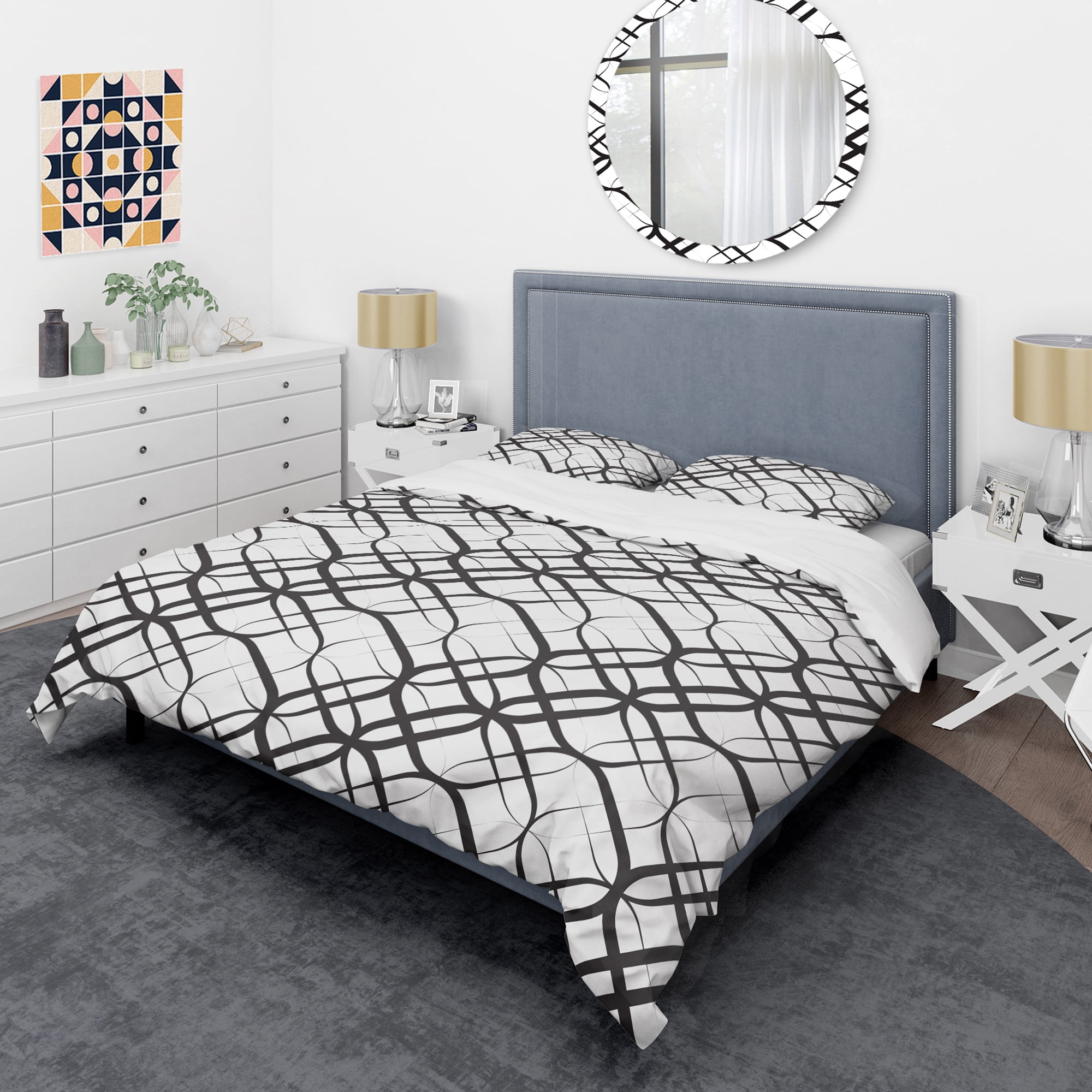 Designart 'Monochrome Geometric Pattern III' Mid-Century Modern Duvet Cover Set