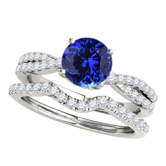 Mauli Jewels Engagement Rings for Women 1.20 Carat Halo Tanzanite And Diamond Bridal Set 4-prong 14k White Gold