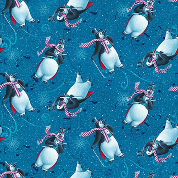 StudioE 12 Fabrics Days Of Christmas Penguins Cyan 100% Cotton Fabric sold by the yard