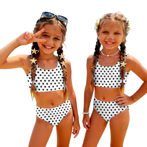 CCRFTGI Girls Swimsuit Size 7-8 2 Piece Set Swimming Girls Bikini Beach Holiday Bathing Suits Cute Summer Polka Dots Girls Clothes Tankini Swimsuits Swimwear White 9-10 Years