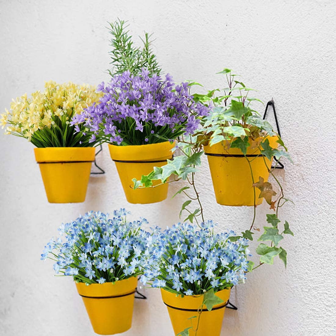 Morttic 10 Bundles Artificial Daffodils Flowers, Outdoor  UV Resistant Fake Artificial Greenery No Fade Faux Plastic Plants for Home Garden Kitchen Office Table Vase (Blue)