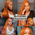 thumbnail image 5 of Wig with Bangs, Wigs for Women, Light Orange Color Straight Lace Frontal Wig Orange Long Straight Hair Small Lace Synthetic Fiber Full Head Cover 26in, 5 of 9