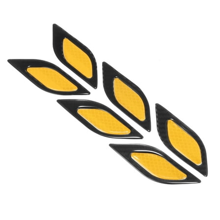 6pcs 3D Reflective Stickers Safety Warning Sign for Car Fender Bumper Night Visibility Decal Carbon Fiber Pattern Yellow