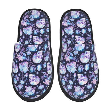 Balery Skull crystal flower Slient Indoor Furry Fleece Comfort House Shoes Soft Non-Slip Home Shoes Cotton slippers House Slippers-- Medium